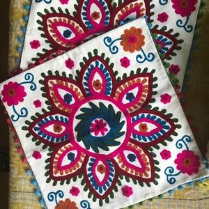 Embroidered Suzani pillowcase pair 16” boho gypsy